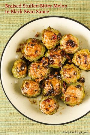 Braised Stuffed Bitter Melon in Black Bean Sauce