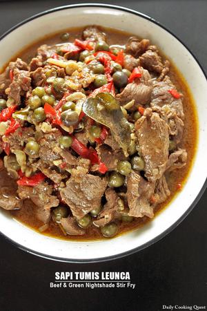 Sapi Tumis Leunca - Beef and Green Nightshade Stir Fry