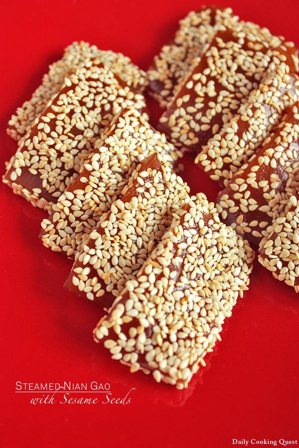 Steamed Nian Gao with Sesame Seeds