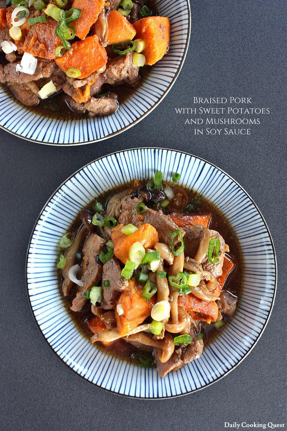 Braised Pork with Sweet Potatoes and Mushrooms in Soy Sauce