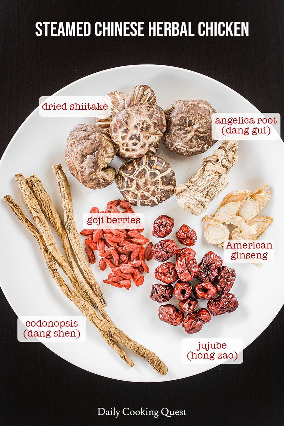 Ingredients for Steamed Chinese Herbal Chicken