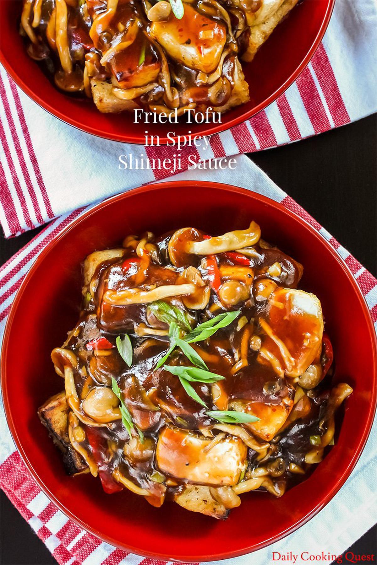 Fried Tofu in Spicy Shimeji Sauce