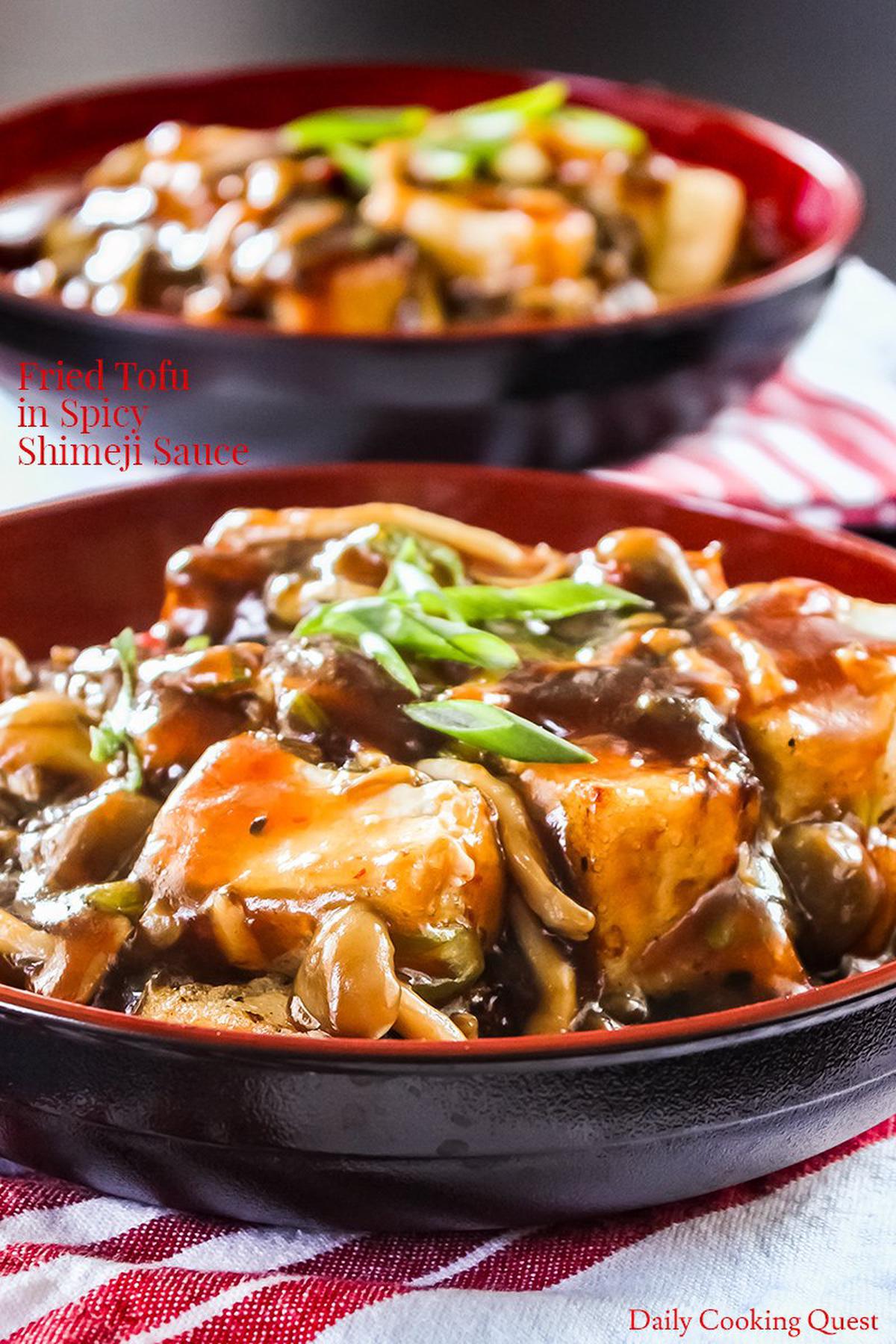 Fried Tofu in Spicy Shimeji Sauce