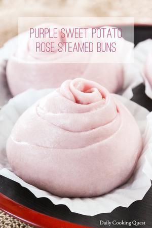 Purple Sweet Potato Rose Steamed Buns