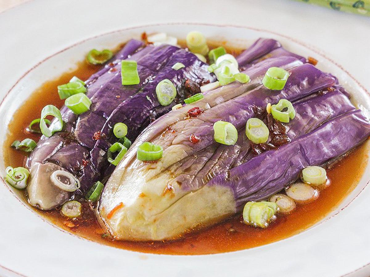 Microwave Eggplant with Scallion-Chile Crisp Oil