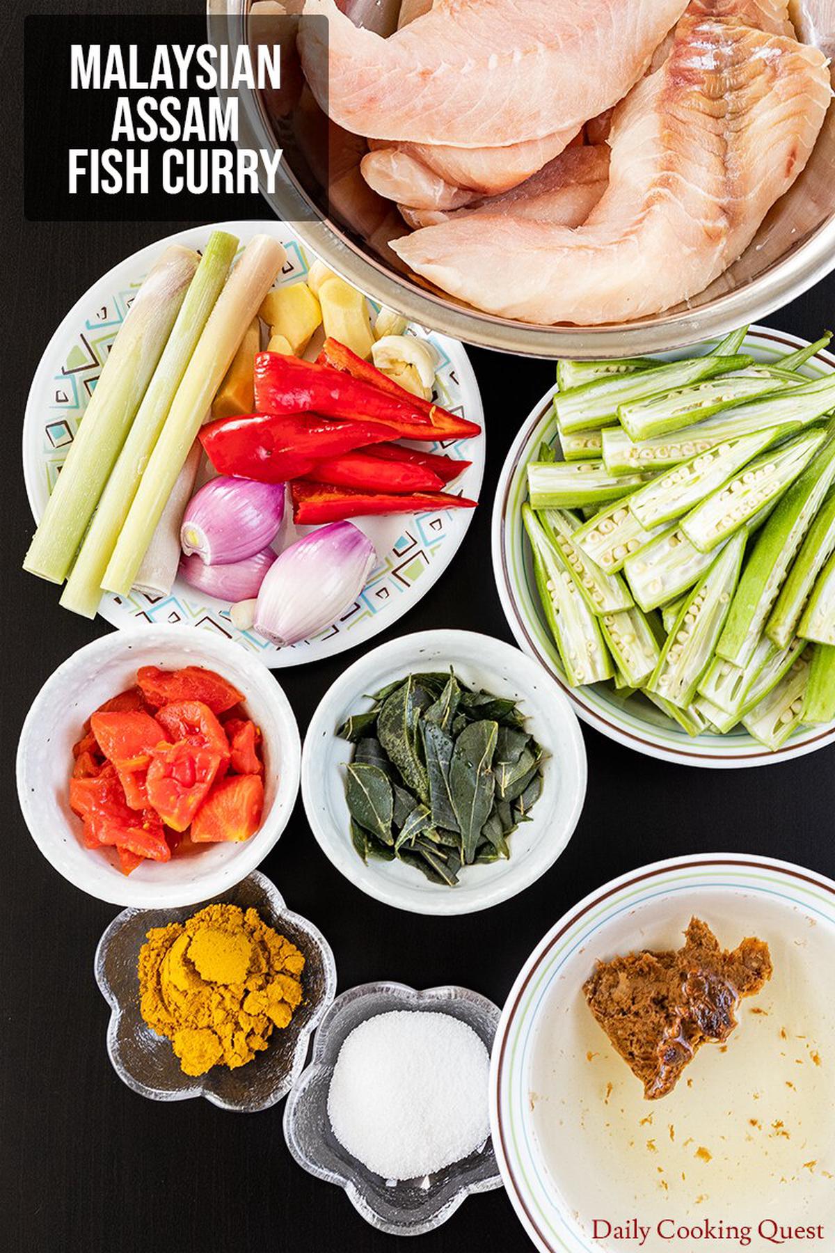 Ingredients to Prepare Malaysian Assam Fish Curry.
