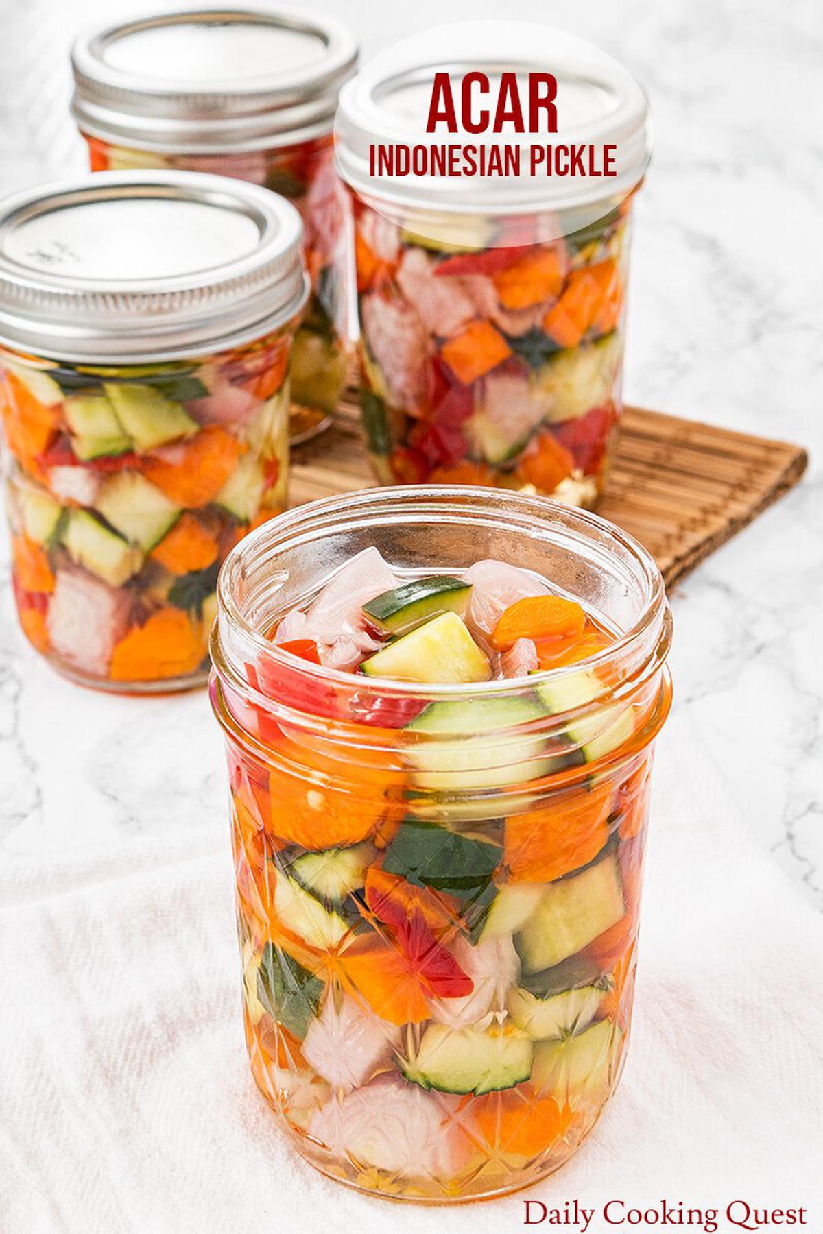 Acar - Indonesian pickle with cucumber, carrot, shallot, and red chilies.