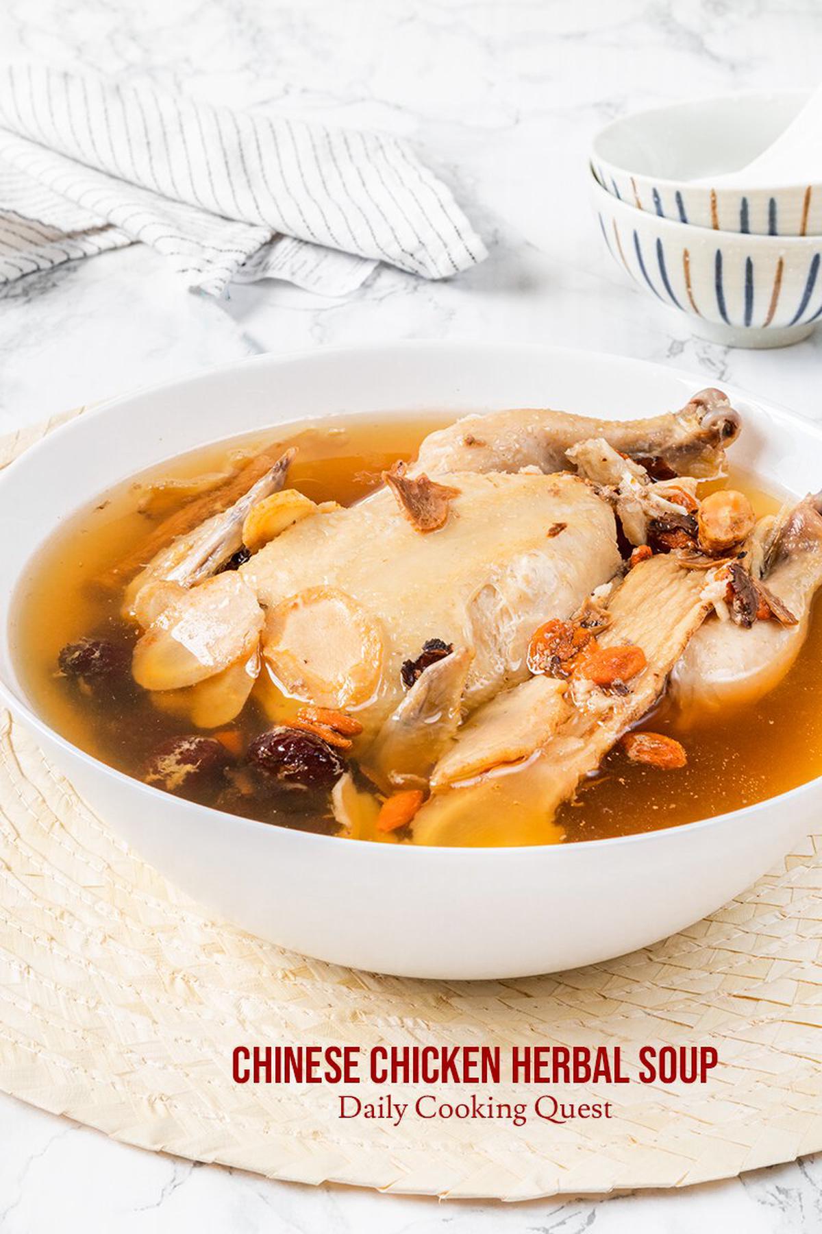 Always serve Chinese chicken herbal soup hot.