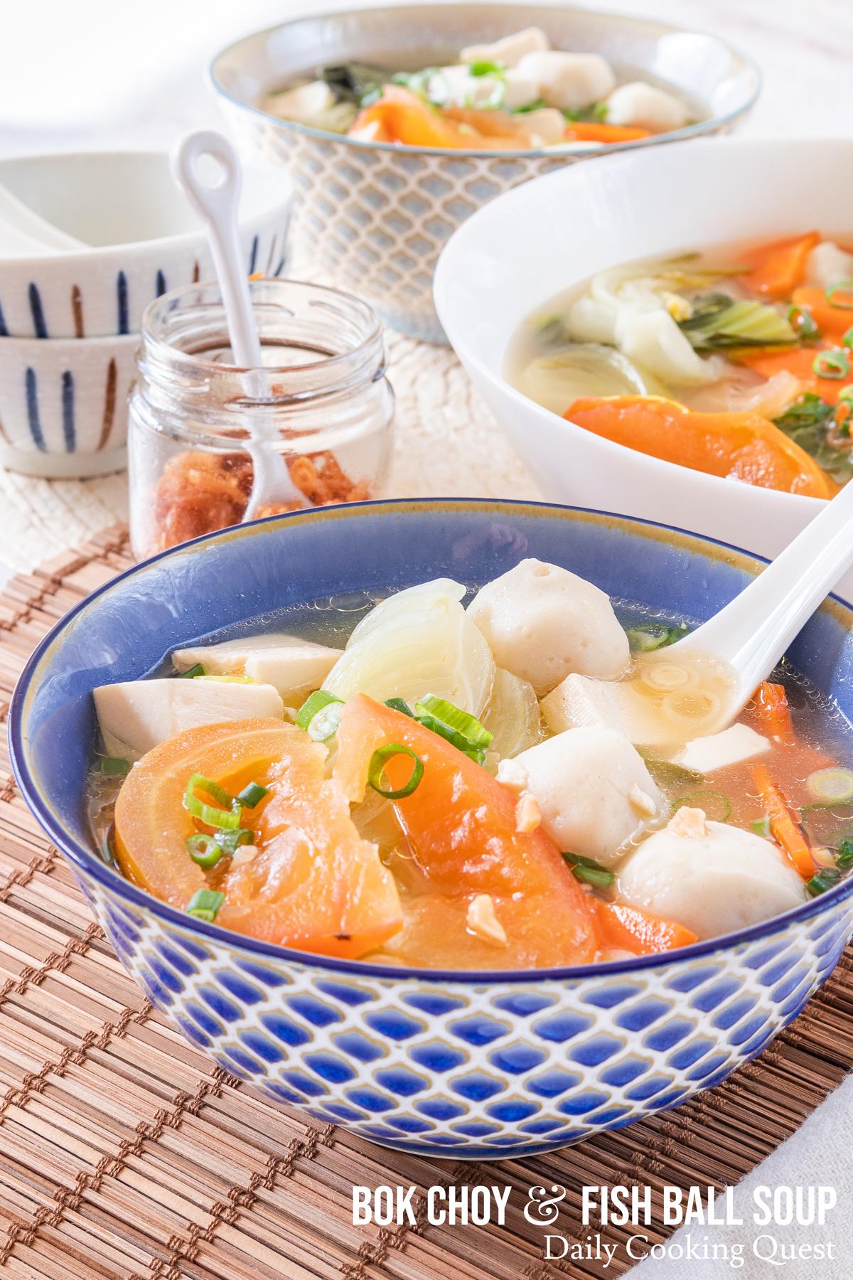 Bok choy and fish ball soup.